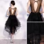 Sexy Schwarz Cocktailkleider 2018 Pailletten Asymmetrisch Rundhalsausschnitt Rückenfreies Ärmellos Festliche Kleider