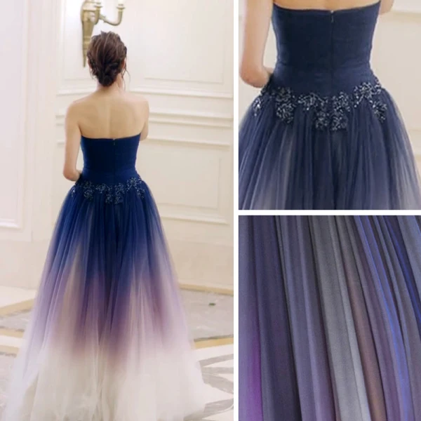 Chic / Belle Dégradé De Couleur Robe De Soirée 2018 Princesse En Dentelle Fleur Bustier Dos Nu Sans Manches Longue Robe De Ceremonie
