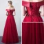 Chic / Beautiful Burgundy Prom Dresses 2018 A-Line / Princess Lace Appliques Beading Off-The-Shoulder Backless Sleeveless Floor-Length / Long Formal Dresses