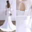 Simple Blanche Robe De Mariée 2018 Trompette / Sirène En Dentelle Perlage Encolure Dégagée 1/2 Manches Dos Nu Train De Balayage Mariage