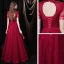 Élégant Bordeaux Robe De Soirée 2021 Princesse Col Haut Perlage Paillettes Manches Courtes Dos Nu Longue Robe De Ceremonie