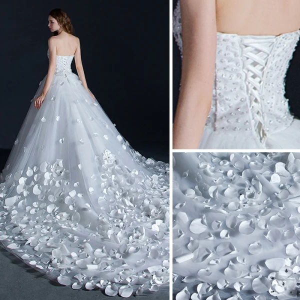 Fantastiske / Unike Hvit Brudekjoler 2018 Ballkjole Appliques Beading Rhinestone Kjæreste Ryggløse Uten Ermer Royal Train Bryllup