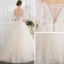 Chic / Beautiful Champagne Wedding Dresses 2018 Ball Gown Lace Appliques Pearl Scoop Neck Backless 1/2 Sleeves Floor-Length / Long Wedding