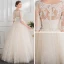 Mode Champagne Bröllopsklänningar 2018 Balklänning Beading Pärla Appliqués Urringning 1/2 ärm Långa Bröllop