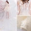 Mode Champagne Bröllopsklänningar 2018 Balklänning Spets Broderade Appliqués Pärla Urringning Ärmlös Watteau Train Bröllop