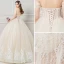 Elegant Champagne Wedding Dresses 2018 Ball Gown Lace Flower Beading Crystal Pearl Off-The-Shoulder Backless Sleeveless Floor-Length / Long Wedding