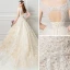 Elegant Champagne Wedding Dresses 2018 Ball Gown Lace Flower Pearl V-Neck Backless Cap Sleeves Chapel Train Wedding