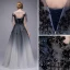 Charmant Dégradé De Couleur Robe De Bal 2018 Princesse Appliques Perlage Cristal Paillettes Encolure Dégagée Manches Courtes Longue Robe De Ceremonie