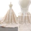 Chic / Belle Ivoire Robe De Mariée 2018 Robe Boule Appliques Ceinture V-Cou Dos Nu Sans Manches Chapel Train Mariage