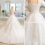 Luxury / Gorgeous Champagne Wedding Dresses 2018 Ball Gown Lace Flower Appliques Beading Sequins Off-The-Shoulder Backless Short Sleeve Cathedral Train Wedding