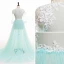 Chic / Beautiful Pool Blue Summer Evening Dresses  2018 A-Line / Princess Pierced Lace Appliques V-Neck 3/4 Sleeve Sweep Train Formal Dresses