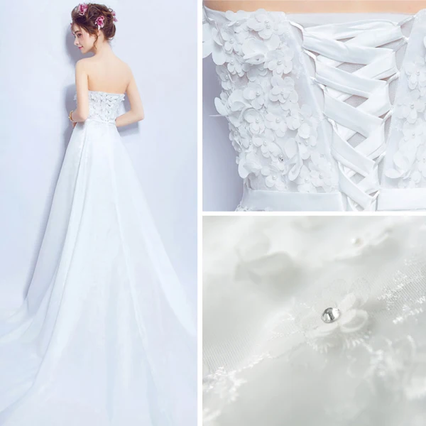 Sexy White Wedding Dresses 2018 Trumpet / Mermaid Appliques Pearl Sash Strapless Backless Sleeveless Detachable Court Train Wedding
