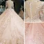 Lyx Pärla Rosa Bröllopsklänningar 2018 Balklänning Spets Blomma Appliqués Beading Rhinestone Urringning Långärmad Cathedral Train Bröllop
