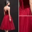 Lovely Burgundy Homecoming Graduation Dresses 2018 A-Line / Princess Suede Bow Spaghetti Straps Backless Sleeveless Tea-length Formal Dresses