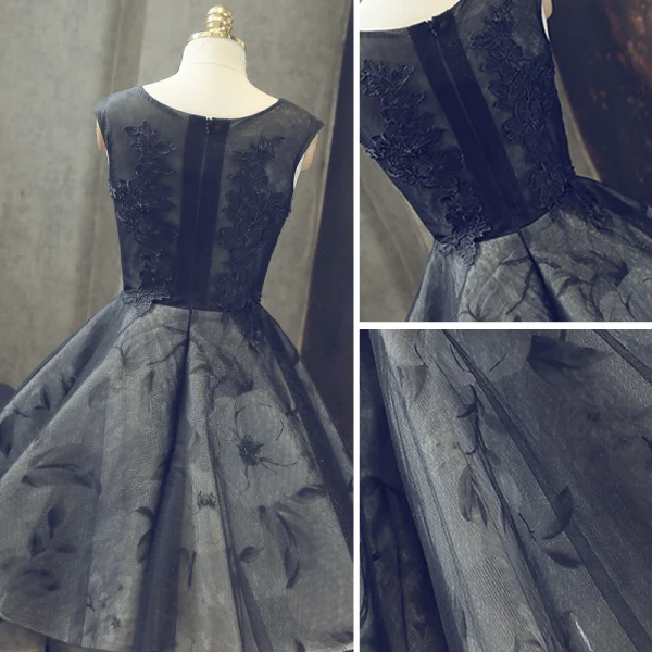 Style Chinois Noire Robe De Cocktail 2018 Robe Boule En Dentelle Fleur Encolure Dégagée Sans Manches Courte Robe De Ceremonie