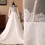 Elegant Ivory Wedding Dresses 2018 A-Line / Princess Organza Lace Scoop Neck Long Sleeve Sweep Train Wedding