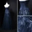 Chic / Beautiful Navy Blue Evening Dresses  2018 A-Line / Princess Crystal Strapless Sleeveless Backless Floor-Length / Long Formal Dresses