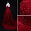 Chic / Belle Bordeaux Robe De Soirée 2018 Princesse Perlage En Dentelle Cristal Ceinture Paillettes Bretelles Spaghetti Sans Manches Dos Nu Train De Balayage Robe De Ceremonie