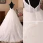 Chic / Belle Ivoire Robe De Mariée 2018 Robe Boule Appliques Perle Paillettes En Dentelle Organza V-Cou Sans Manches Dos Nu Train De Balayage Mariage
