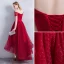 Chic / Beautiful Burgundy Evening Dresses  2018 A-Line / Princess Asymmetrical Short Sleeve V-Neck Backless Formal Dresses