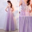 Elegant Lavender Prom Dresses 2018 A-Line / Princess Appliques Beading Crystal Pearl V-Neck Backless Sleeveless Floor-Length / Long Formal Dresses