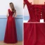 Chic / Beautiful Burgundy Evening Dresses  2018 A-Line / Princess Beading Crystal Tassel Lace Appliques V-Neck Backless Short Sleeve Floor-Length / Long Formal Dresses