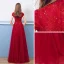 Chic / Beautiful Burgundy Evening Dresses  2018 A-Line / Princess Beading Lace Sequins Crystal High Neck Floor-Length / Long Short Sleeve Formal Dresses