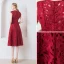Chic / Beautiful Burgundy Homecoming Graduation Dresses 2018 A-Line / Princess Lace Scoop Neck Sleeveless Knee-Length Formal Dresses