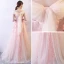Élégant Perle Rose Robe De Soirée 2018 Princesse Appliques Perlage Paillettes V-Cou Noeud Dos Nu Sans Manches Longue Robe De Ceremonie