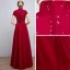 Chinese style Burgundy Evening Dresses  2018 A-Line / Princess Beading Crystal Sequins High Neck Short Sleeve Floor-Length / Long Formal Dresses
