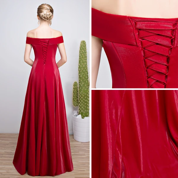 Modest / Simple Burgundy Evening Dresses 2018 A-Line / Princess Off-The-Shoulder Backless Sleeveless Floor-Length / Long Formal Dresses
