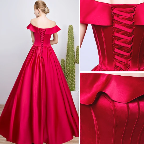 Modest / Simple Burgundy Prom Dresses 2018 A-Line / Princess Off-The-Shoulder Backless Sleeveless Tea-length Formal Dresses