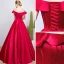 Modest / Simple Burgundy Prom Dresses 2018 A-Line / Princess Off-The-Shoulder Backless Sleeveless Tea-length Formal Dresses