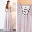 Chic / Beautiful Lavender Prom Dresses 2018 A-Line / Princess Lace Appliques Beading Crystal V-Neck Backless Sleeveless Floor-Length / Long Formal Dresses
