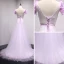 Chic / Belle Lilas Robe De Soirée 2018 Princesse En Dentelle Fleur Appliques Perlage Perle V-Cou Dos Nu Sans Manches Train De Balayage Robe De Ceremonie