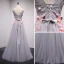 Chic / Beautiful Grey Prom Dresses 2018 A-Line / Princess Lace Flower Appliques Bow Beading V-Neck Backless Sleeveless Floor-Length / Long Formal Dresses