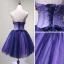 Sexy Violett Partykleider 2018 A Linie Applikationen Perlenstickerei Kristall Pailletten Schleife Bandeau Rückenfreies Ärmellos Kurze Festliche Kleider
