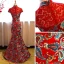 Chinese style Red Evening Dresses  2018 Trumpet / Mermaid Lace Embroidered Sequins Flower High Neck Short Sleeve Floor-Length / Long Formal Dresses