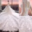 Luxury / Gorgeous Ivory Wedding Dresses 2018 Ball Gown Appliques Lace Flower Sequins V-Neck Backless Short Sleeve Royal Train Wedding