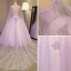 Elegant Lavender Prom Dresses 2018 Ball Gown Appliques Lace Flower Beading Pearl Sequins Scoop Neck Backless Sleeveless Watteau Train