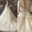 Charming Champagne Wedding Dresses 2018 A-Line / Princess Lace Flower Appliques Pearl Scoop Neck Long Sleeve Backless Cathedral Train Wedding