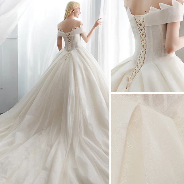Sparkly Ivory Wedding Dresses 2018 Ball Gown Off-The-Shoulder Backless Sleeveless Cathedral Train Wedding