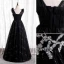 Chic / Belle Noire Robe De Bal 2021 Princesse V-Cou Volants Faux Diamant Paillettes Longue Sans Manches Dos Nu Robe De Ceremonie