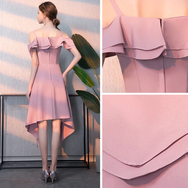 Amazing / Unique Blushing Pink Homecoming Graduation Dresses 2018 A-Line / Princess Spaghetti Straps Sleeveless Backless Knee-Length Formal Dresses