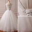 Elegant Ivory Wedding Dresses 2018 Ball Gown Beading Pearl Lace V-Neck Backless Sleeveless Floor-Length / Long Wedding