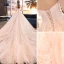 Elegant Champagne Brudekjoler Ballkjole 2018 Blonder Blomst Kjæreste Ryggløse Uten Ermer Royal Train Bryllup