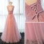 Schöne Pink Ballkleider 2018 A Linie Schleife Perle Stoffgürtel Rundhalsausschnitt Rückenfreies Ärmellos Lange Festliche Kleider