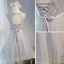 Chic / Beautiful Grey Summer Homecoming Graduation Dresses 2018 A-Line / Princess Beading Pearl Sash Scoop Neck Backless Sleeveless Short Formal Dresses