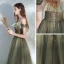 Fashion Clover Green Prom Dresses 2021 A-Line / Princess Off-The-Shoulder Short Sleeve Backless Floor-Length / Long Prom Formal Dresses