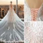Modern / Fashion Pearl Pink Wedding Dresses 2018 A-Line / Princess Appliques Lace Scoop Neck Backless 1/2 Sleeves Cathedral Train Wedding